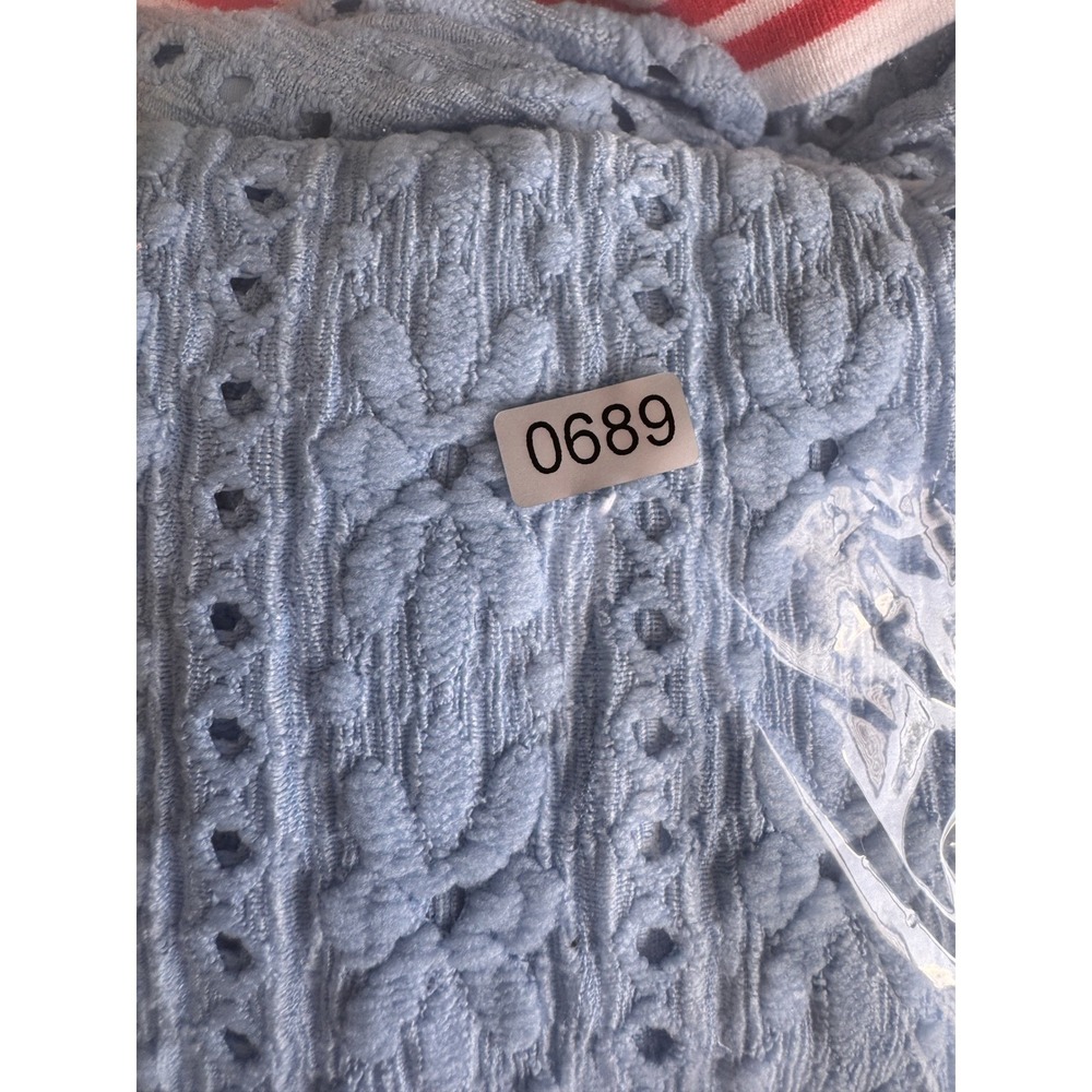 Maeve Blue Eyelet Puff Sleeve Varsity Trim Top Cottagecore Preppy size M - Picture 6 of 6